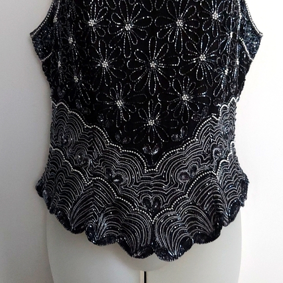 Vintage Papell Boutique Evening Black & Silver Beaded Trapeze Halter Top Size M - Picture 4 of 16